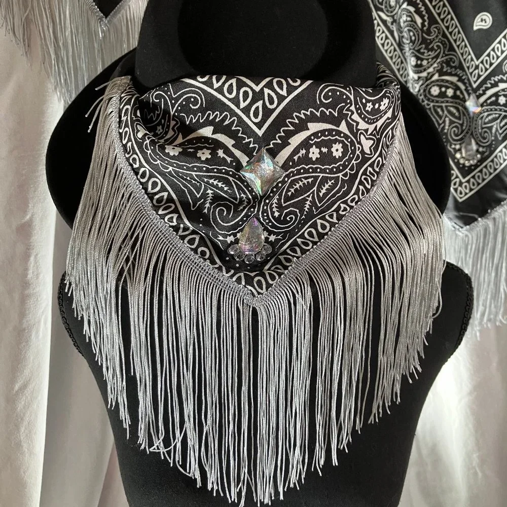 Fringed Blinged out Black Bandana with - Picture 15 of 16